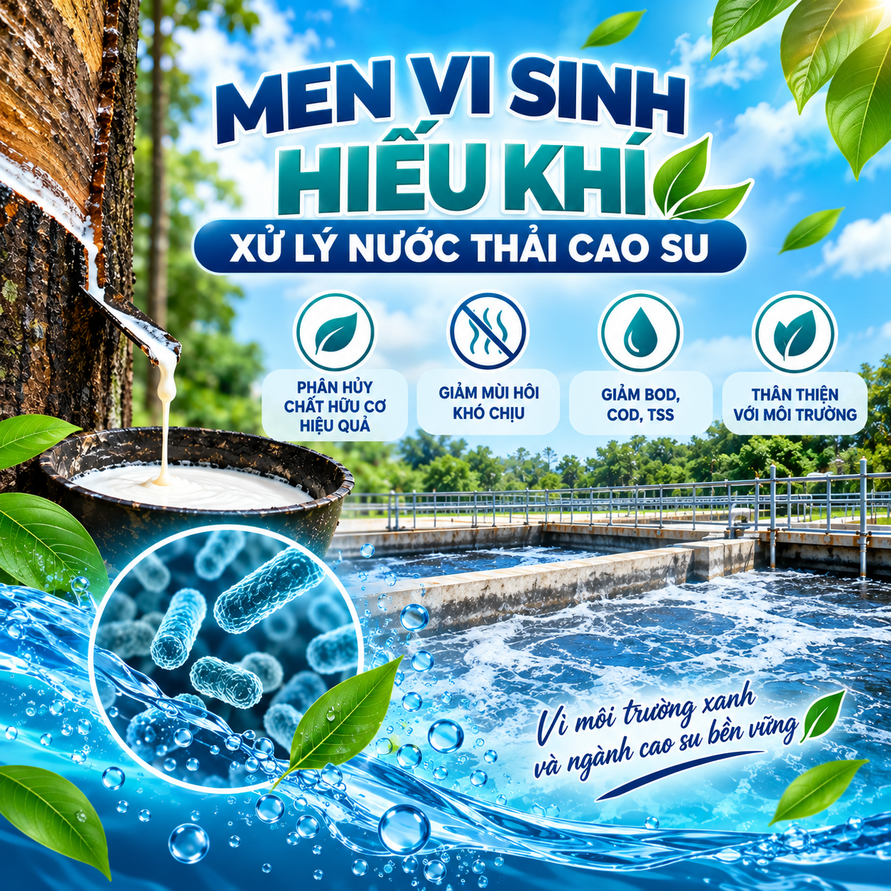 Men vi sinh hiếu khí xử lý nước thải cao su