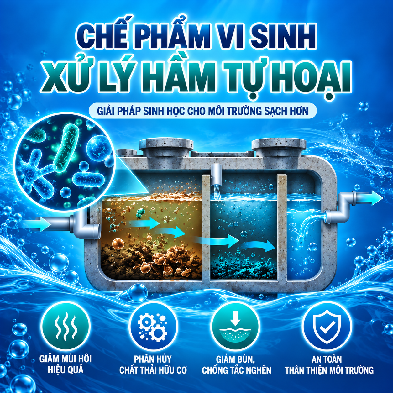 Vi sinh xử lý chất thải bể tự hoại là gì?